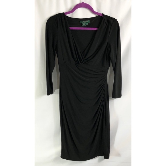 Lauren Ralph Lauren Black Ruched Dress - Size 6 - Picture 3 of 7